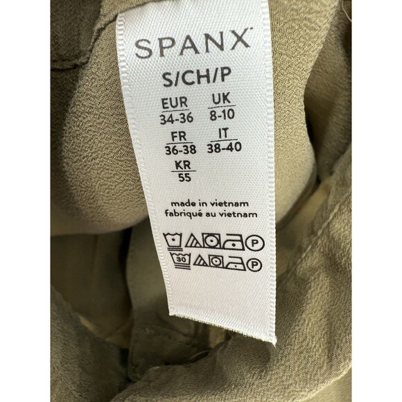 Spanx SILK Olive Green Button Down Long Sleeve Ladies Silk Shirt Size SMALL - Picture 10 of 11